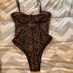 Mesh Leopard print cupped bodysuit